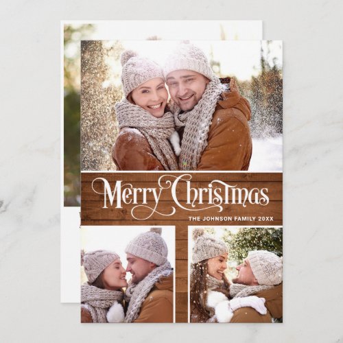  Retro Merry Christmas Rustic 4 PHOTO Greeting Holiday Card