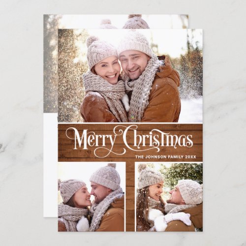  Retro Merry Christmas Rustic 4 PHOTO Greeting Holiday Card