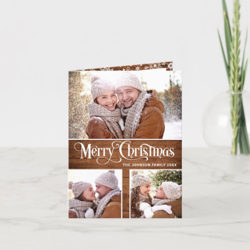  Retro Merry Christmas Rustic 5 PHOTO Greeting Holiday Card