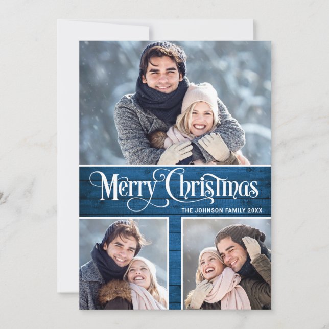  Retro Merry Christmas Rustic 6 PHOTO Greeting Holiday Card (Front)