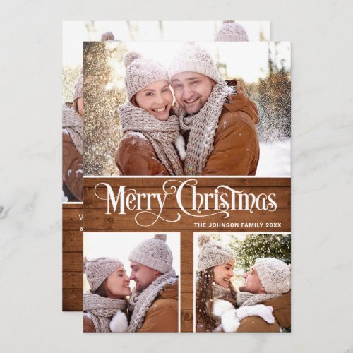  Retro Merry Christmas Rustic 6 PHOTO Greeting Holiday Card