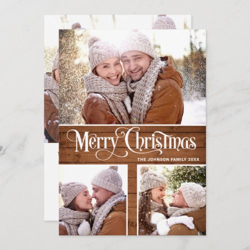  Retro Merry Christmas Rustic 6 PHOTO Greeting Holiday Card