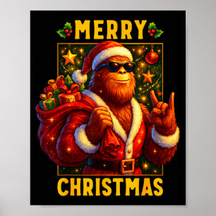 Retro Merry Christmas Santa Bigfoot Sasquatch Funn Poster