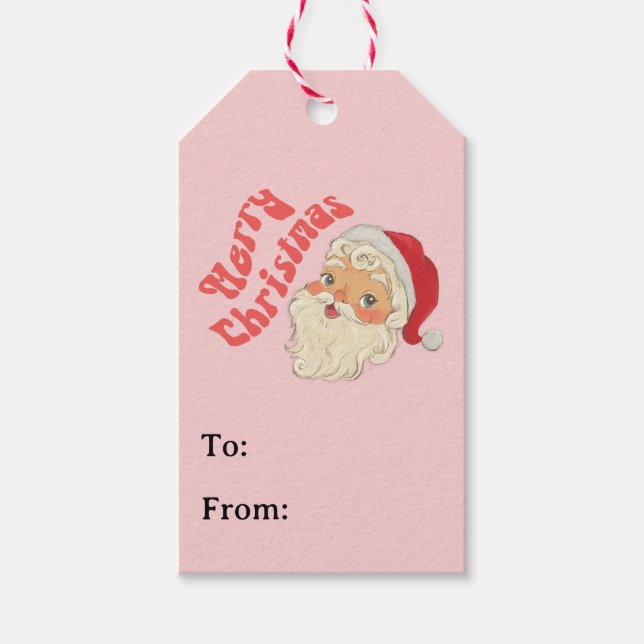 Retro Merry Christmas Santa Gift Tags (Front)
