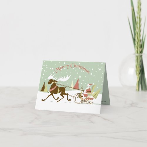 Retro Merry Christmas Santa  RainDeer Holiday Card