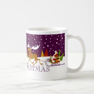Retro Merry Christmas Santa & Reindeer Coffee Mug