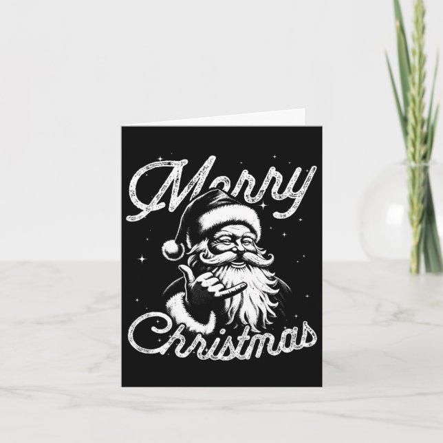 Retro Merry Christmas Santa Shaka Hawaiian Surf Sk Card (Front)