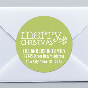 Retro Merry Christmas Snowflake - Lime Green Classic Round Sticker