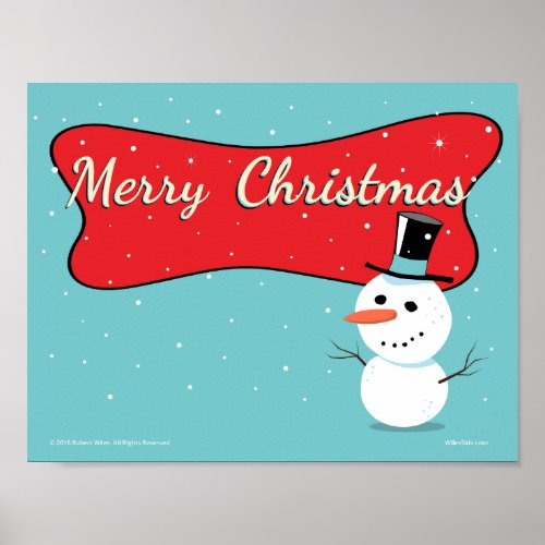 Retro Merry Christmas Snowman Poster