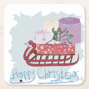 Retro . Merry Christmas! Square Paper Coaster
