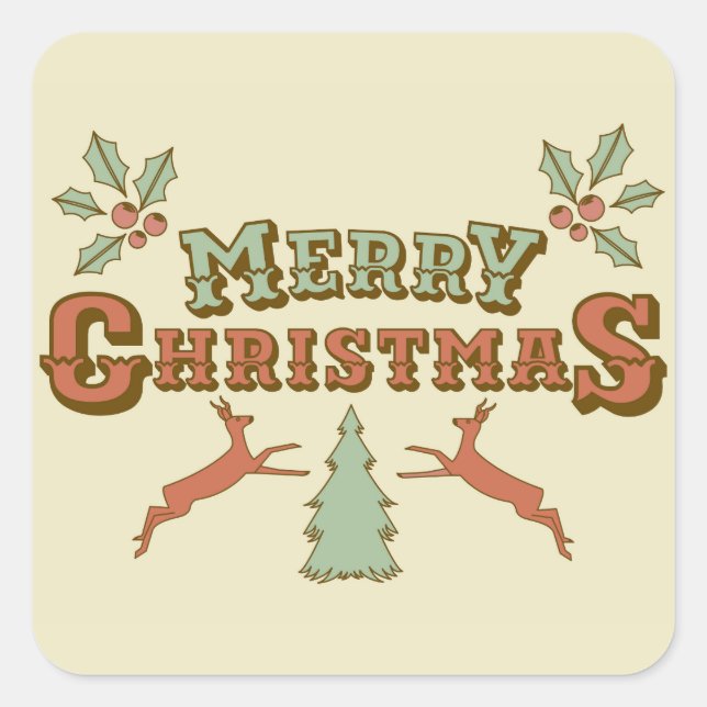 Retro Merry Christmas Square Sticker (Front)