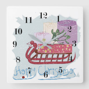 Retro . Merry Christmas! Square Wall Clock