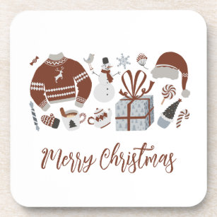 Retro Merry Christmas Sweater Beverage Coaster