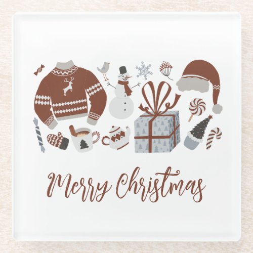 Retro Merry Christmas Sweater Glass Coaster