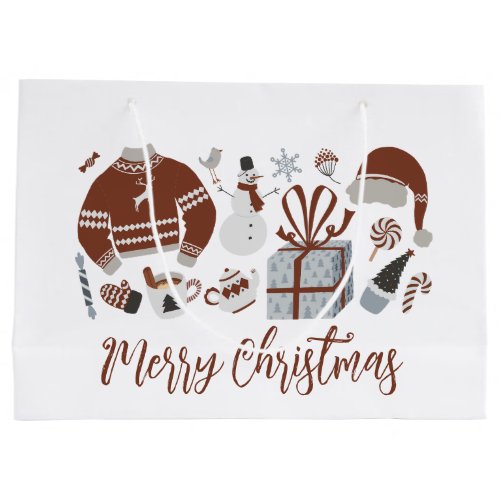 Retro Merry Christmas Sweater Large Gift Bag