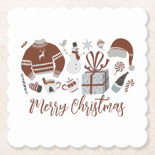 Retro Merry Christmas Sweater Paper Coaster