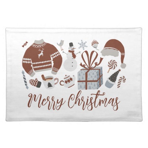 Retro Merry Christmas Sweater Sherpa Blanket Cloth Placemat