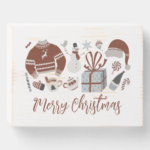 Retro Merry Christmas Sweater Wooden Box Sign