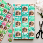 Retro Merry Christmas Tie-Dye Teal Photo 70s Vibe Wrapping Paper Sheets<br><div class="desc">Unconventional Christmas design with a 70s vibe. Photo with the words "MERRY CHRISTMAS" in a retro font that coordinates with the non-traditional background. Add your favorite photo to this eclectic and colorful design. Retro Tie Dye Pattern in a mixture of green and teal. If you need to move anything around,...</div>