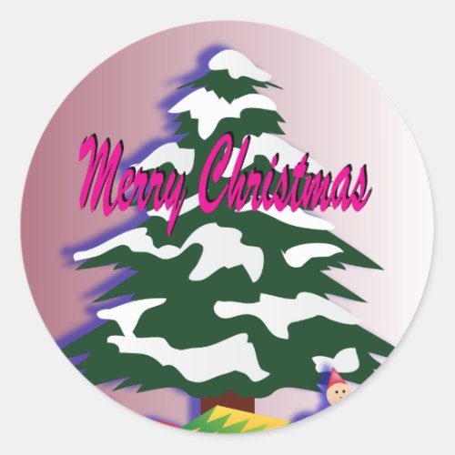 Retro Merry Christmas Tree Festive Season Classic Round Sticker