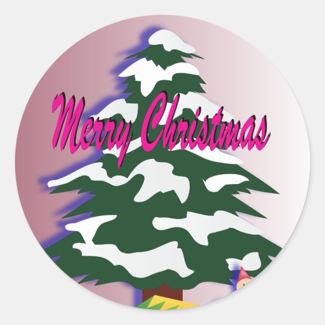 Retro Merry Christmas Tree Festive Season Classic Round Sticker (Front)
