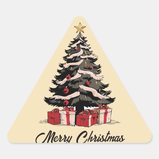 Retro Merry Christmas Tree Sticker (Front)