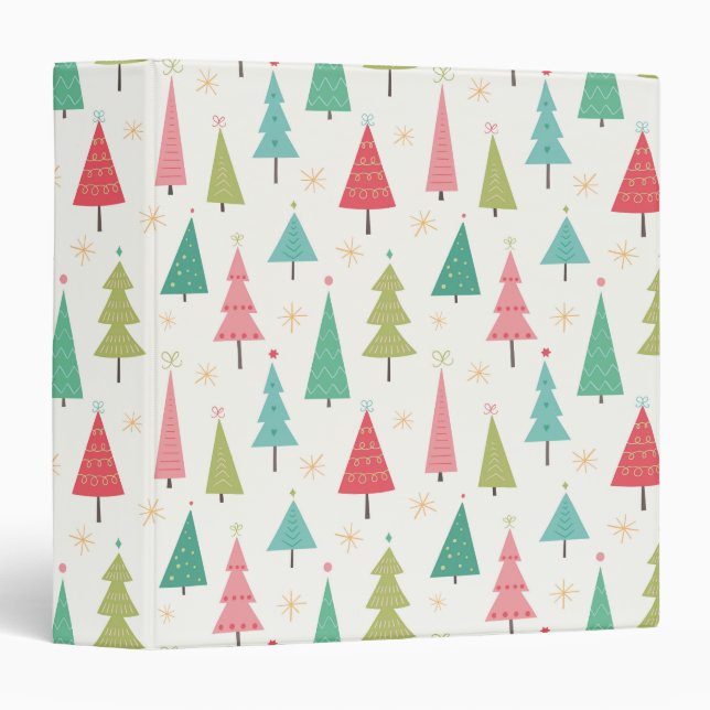 Retro Merry Christmas Trees Fun Holiday Pattern 3 Ring Binder (Front/Spine)