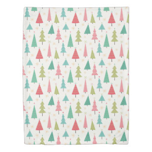 Retro Merry Christmas Trees Fun Holiday Pattern Duvet Cover