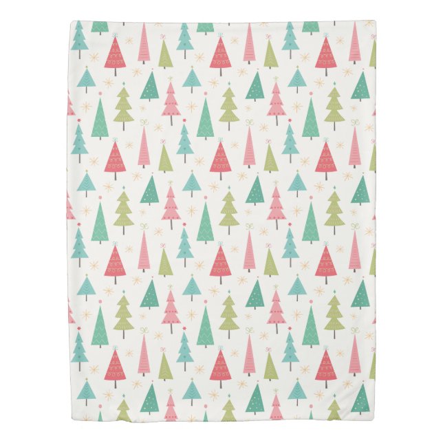 Retro Merry Christmas Trees Fun Holiday Pattern Duvet Cover (Front)