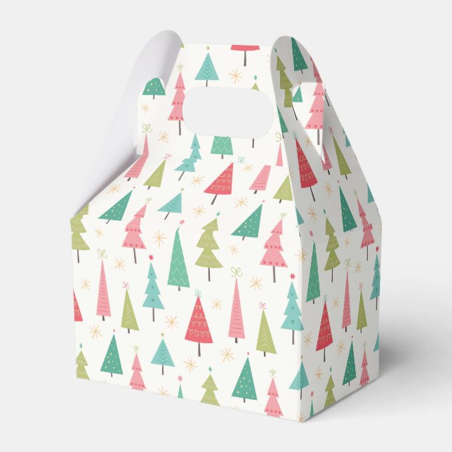 Retro Merry Christmas Trees Fun Holiday Pattern Favor Boxes (Front Side)