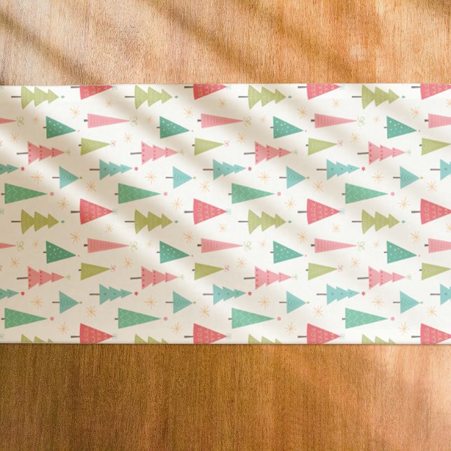 Retro Merry Christmas Trees Fun Holiday Pattern Short Table Runner (Runner on table)