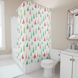 Retro Merry Christmas Trees Fun Holiday Pattern Shower Curtain