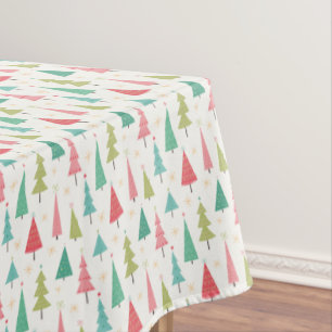 Retro Merry Christmas Trees Fun Holiday Pattern Tablecloth