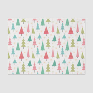Retro Merry Christmas Trees Fun Holiday Pattern Tissue Paper