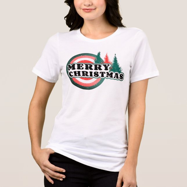 Retro Merry Christmas Trees Winter Holidays Tri-Blend Shirt (Front)