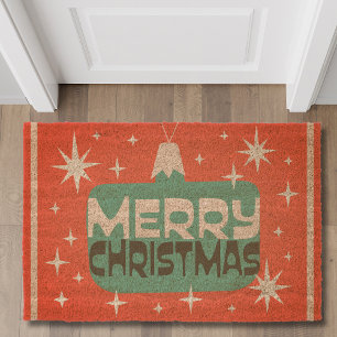 Retro Merry Christmas Vintage Typography Holiday Fiber Doormat