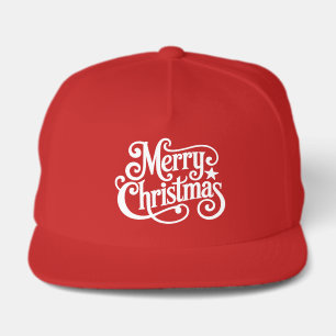 Retro Merry Christmas White Typography Snap Back Hat