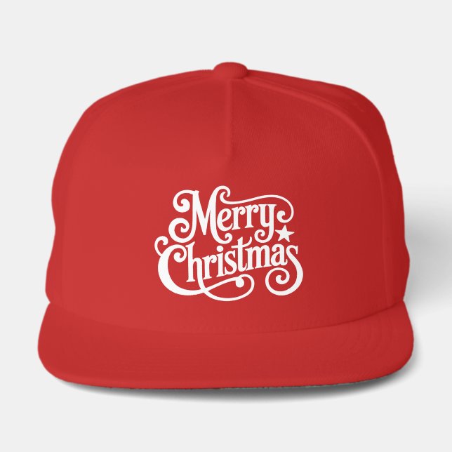Retro Merry Christmas White Typography Snap Back Hat (Front)
