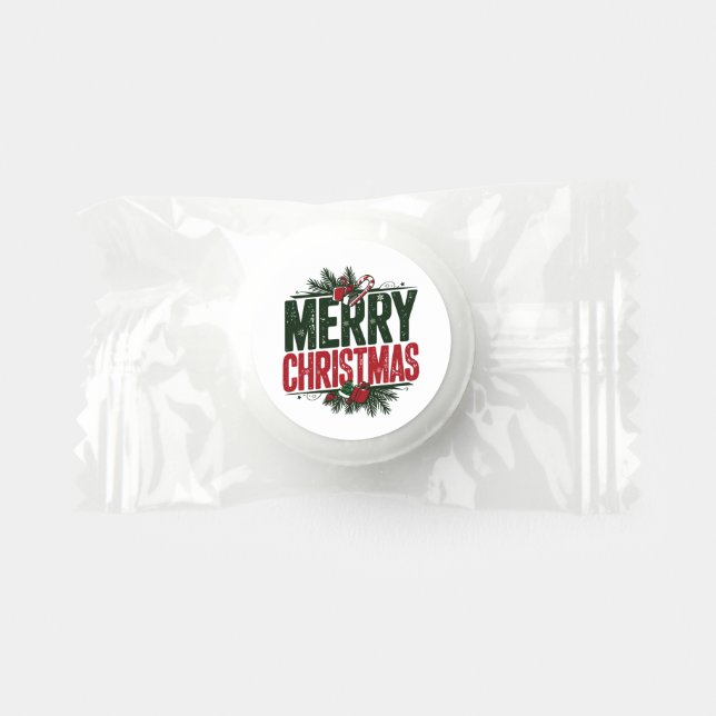 Retro Merry Christmas word art  Life Saver® Mints (Front)