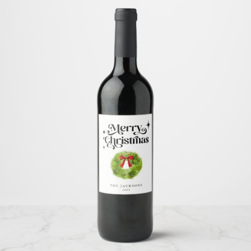 Retro Merry Christmas Wreath Wine Label