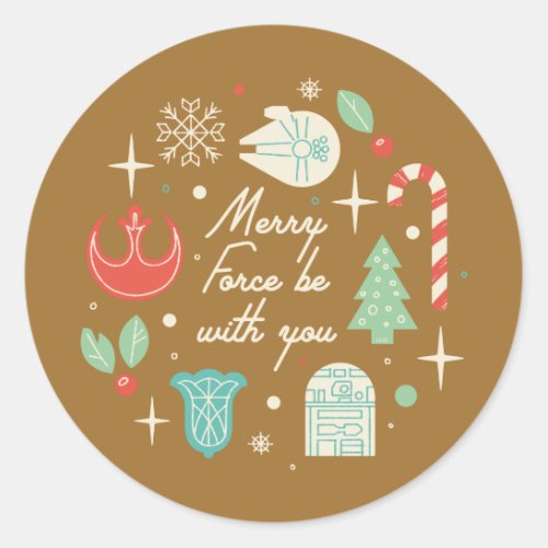 Retro Merry Force Be With You Graphic Classic Round Sticker