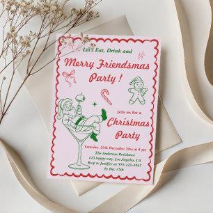 Retro Merry Friendsmas Christmas Party Invitation