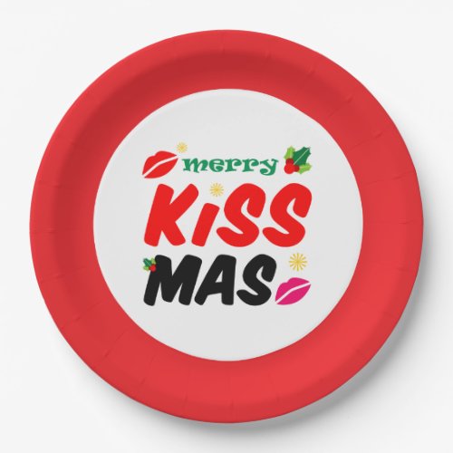 Retro Merry Kissmas Holiday Paper Plates