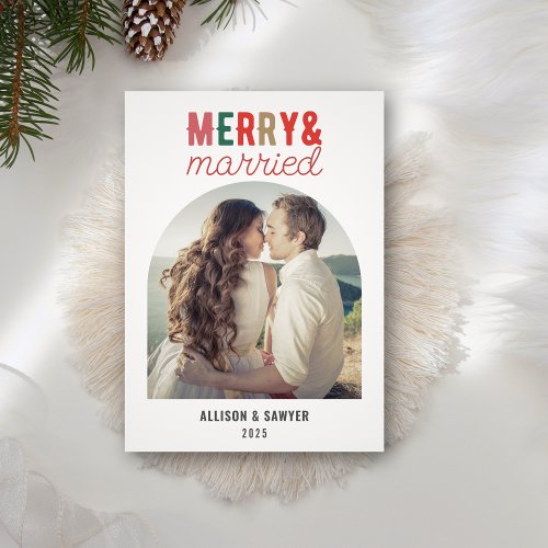 Retro Merry  Married Arch Photo Wedding Thank You Card