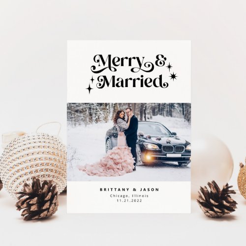 Retro Merry  Married Minimalist Photo  Holiday Card