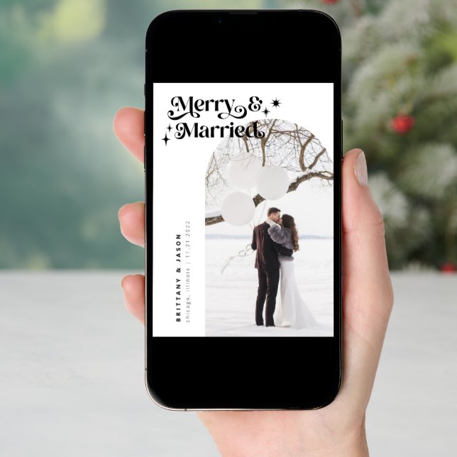 Retro Merry & Married Photo Holiday Card (Front Digital)