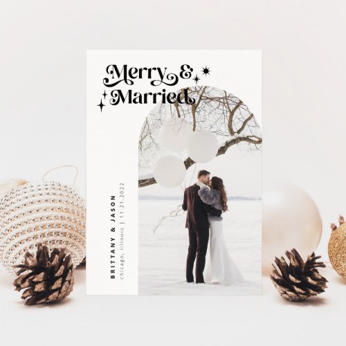 Retro Merry  Married Photo Holiday Card