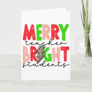 Retro Merry Teacher Bright Students Fun Christmas  Card