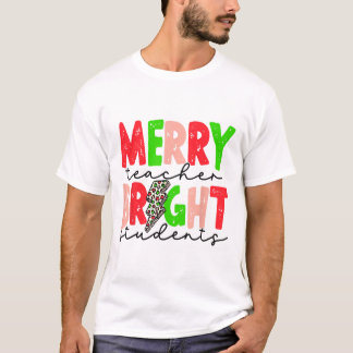 Retro Merry Teacher Bright Students Fun Christmas T-Shirt