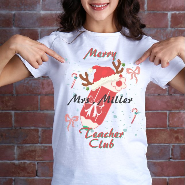 Retro merry teachers club, retro Christmas teacher T-Shirt (Creator Uploaded)